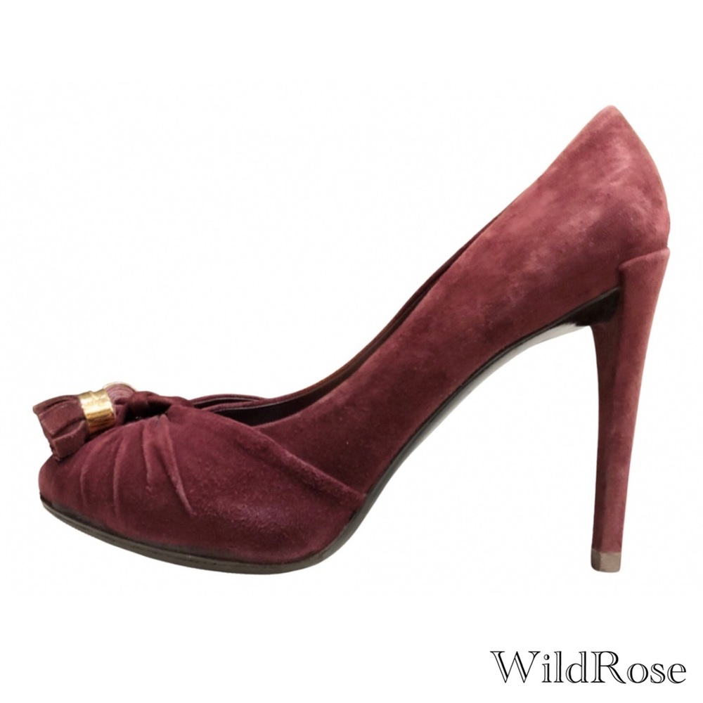 Louis Vuitton Burgundy Suede Leather Knot Confident Tassel Platform Pumps 37.5
